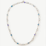 Paperclip Chain Necklace in Rhodium with Blue and Purple Gemstones – Wilda Collection | MaiaMina