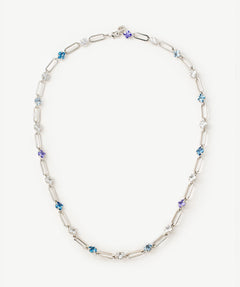 Paperclip Chain Necklace in Rhodium with Blue and Purple Gemstones – Wilda Collection | MaiaMina