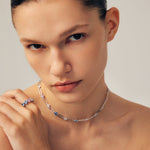 Paperclip Chain Necklace in Rhodium with Blue and Purple Gemstones – Wilda Collection | MaiaMina