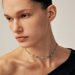 Paperclip Chain Necklace in Rhodium with Blue and Purple Gemstones – Wilda Collection | MaiaMina