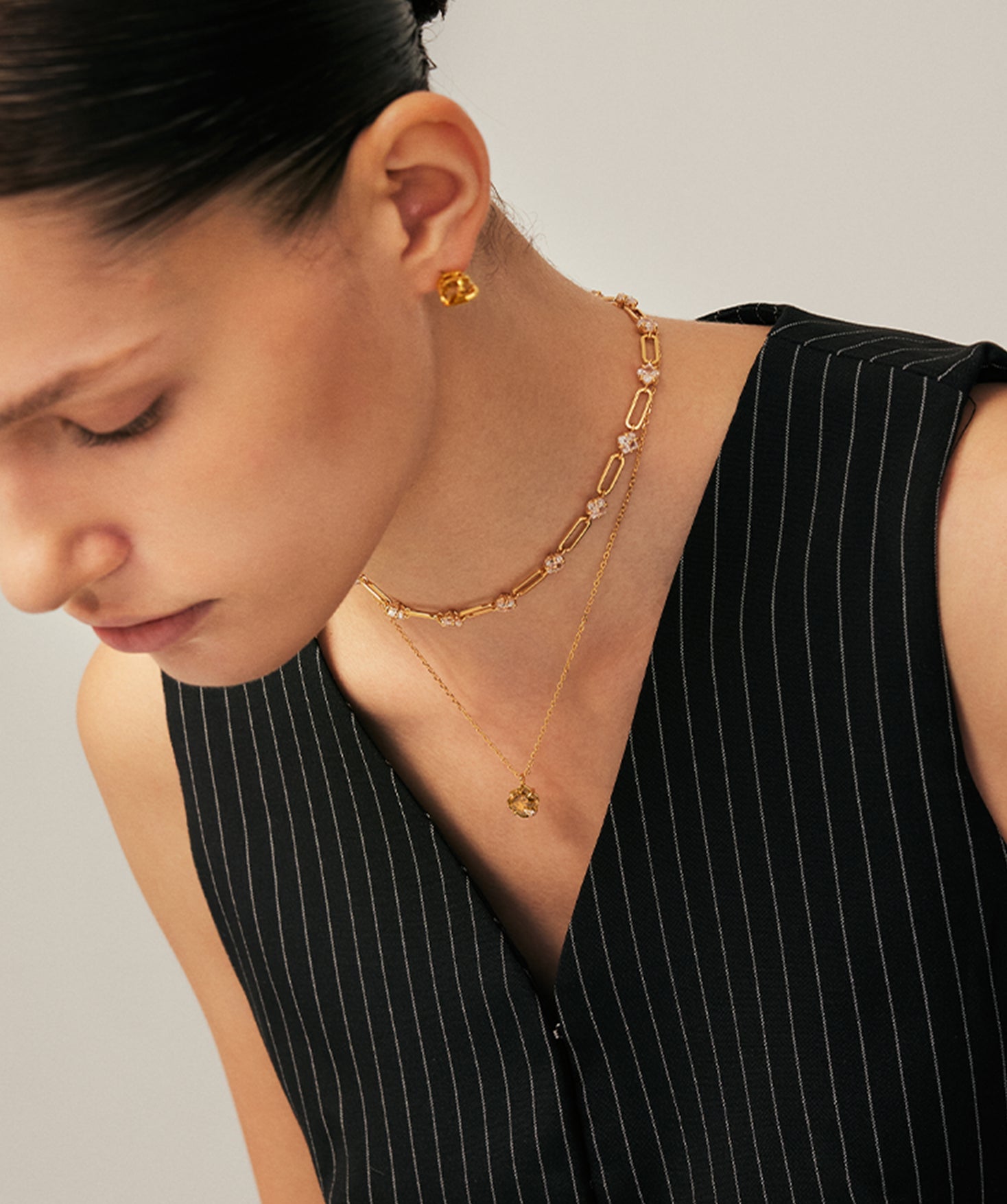 Gold Solitaire Pendant Necklace with Champagne Zircon | MaiaMina