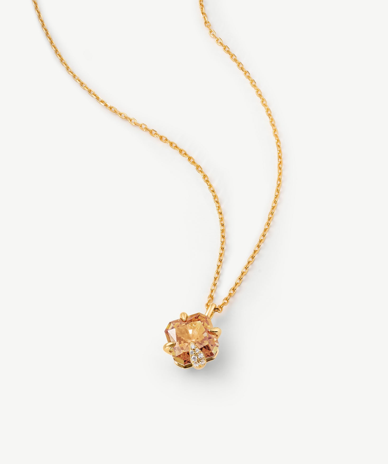 Gold Solitaire Pendant Necklace with Champagne Zircon | MaiaMina