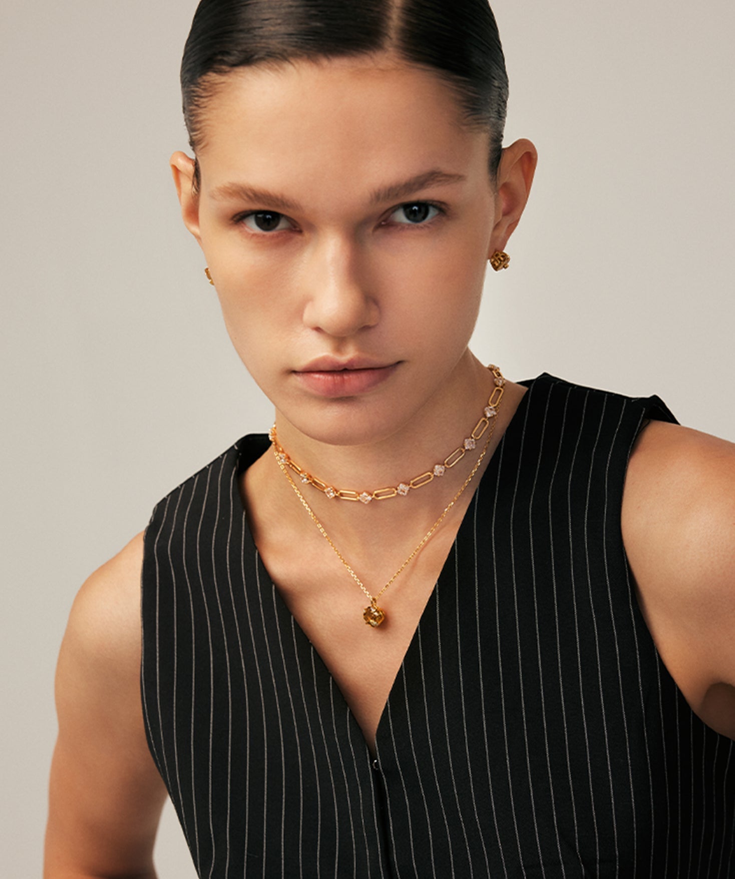 Gold Solitaire Pendant Necklace with Champagne Zircon | MaiaMina