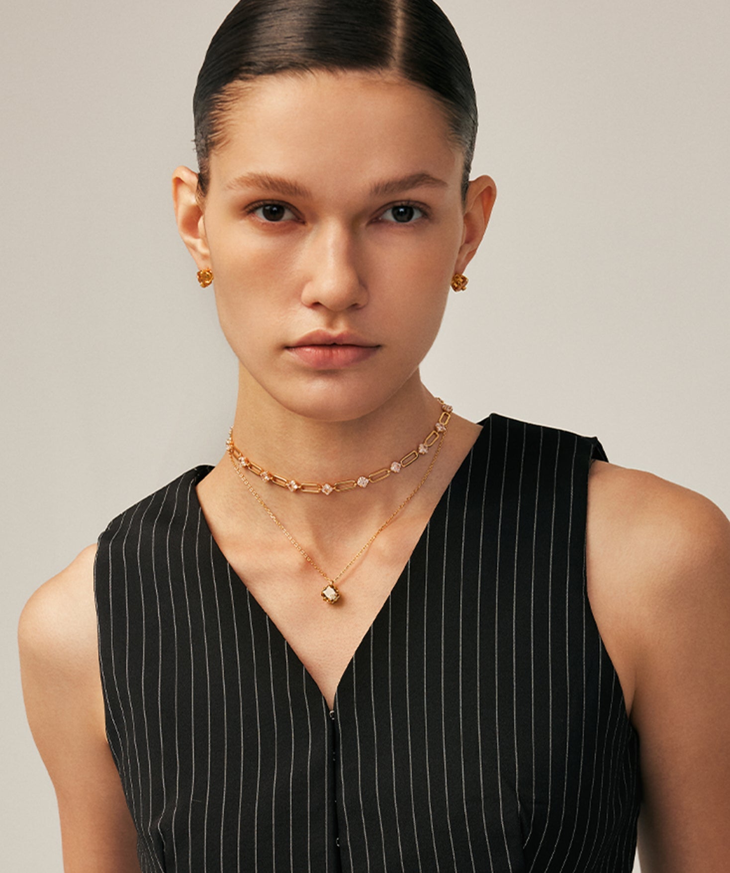 Gold Solitaire Pendant Necklace with Champagne Zircon | MaiaMina