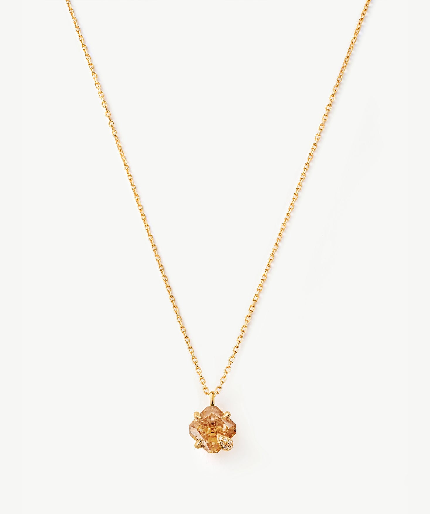 Gold Solitaire Pendant Necklace with Champagne Zircon | MaiaMina