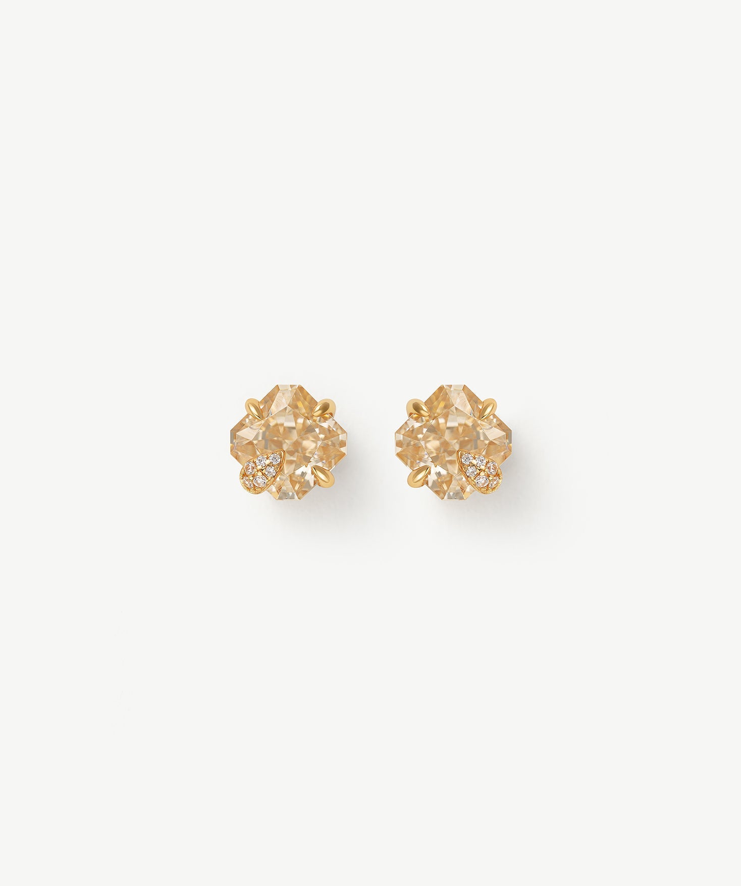 Gold Stud Earrings with Champagne Zircon and Pave Claw | MaiaMina