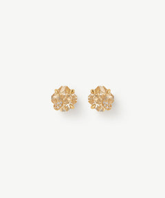 Gold Stud Earrings with Champagne Zircon and Pave Claw | MaiaMina