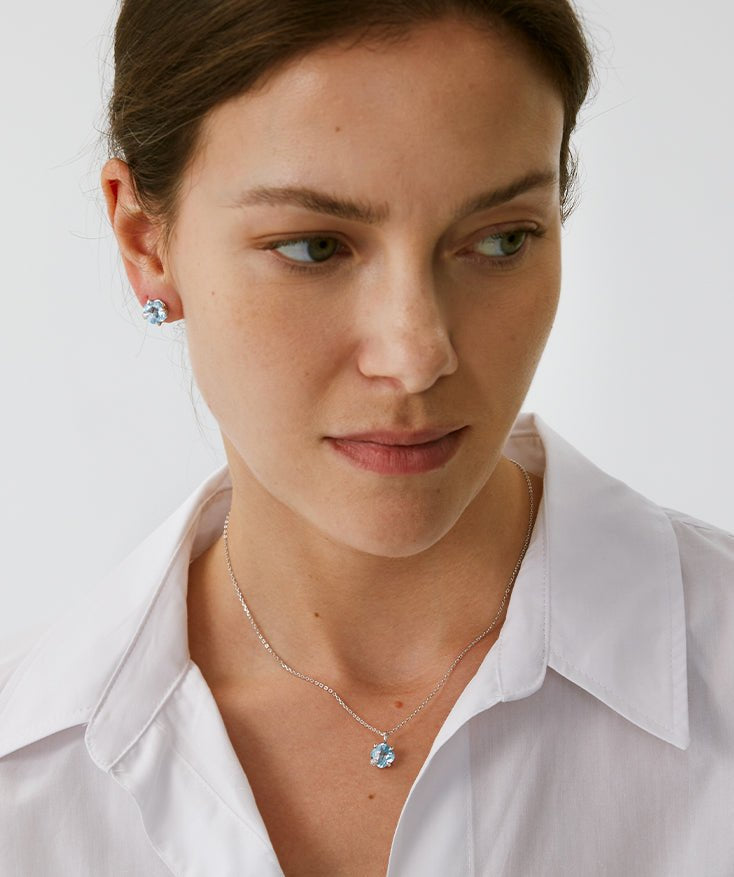Wilda Sky Blue Topaz Stud Earrings in Sterling Silver – MaiaMina