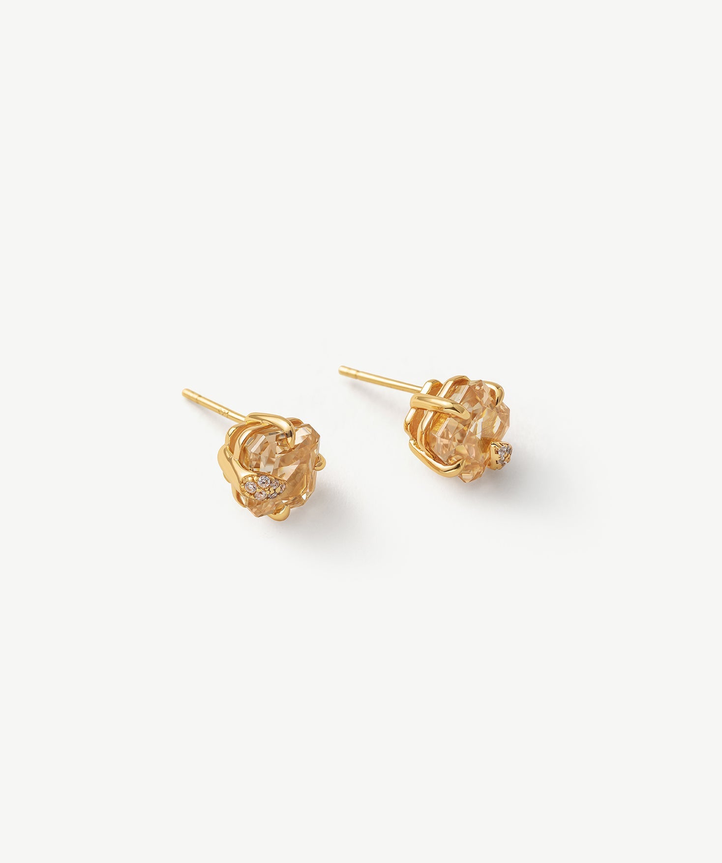 Gold Stud Earrings with Champagne Zircon and Pave Claw | MaiaMina
