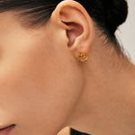 Gold Stud Earrings with Champagne Zircon and Pave Claw | MaiaMina