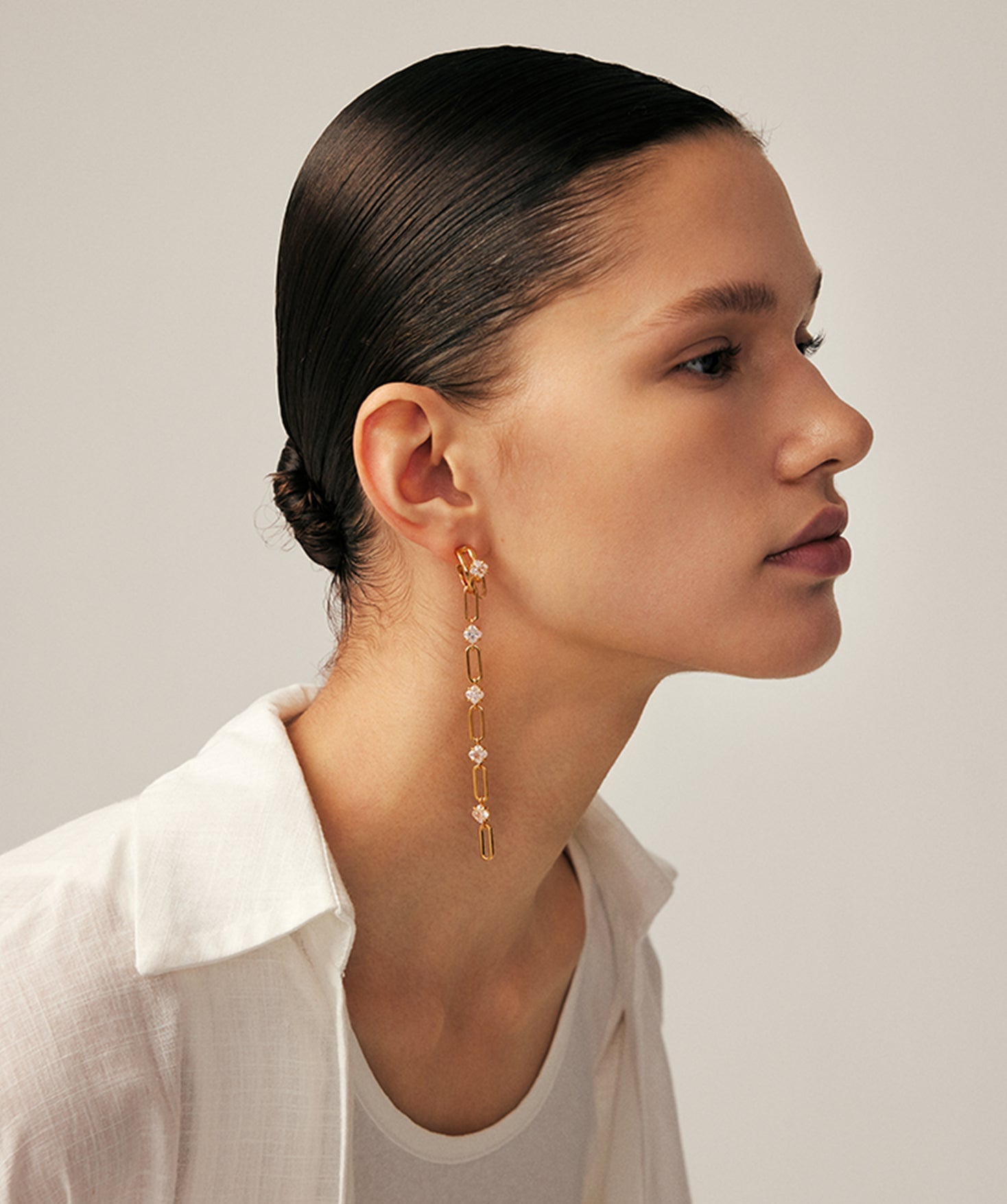 Gold Mismatched Drop Earrings with CZ Stones – Wilda by MaiaMina