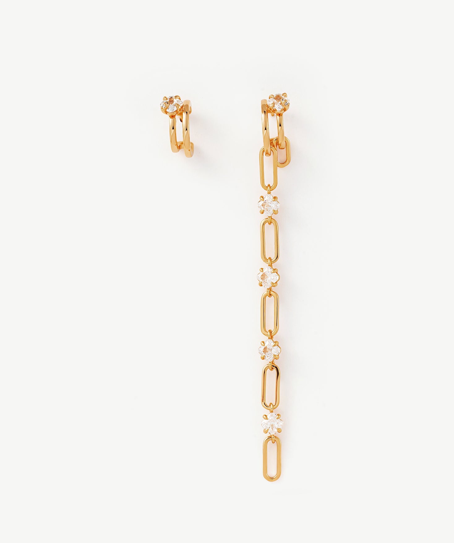Gold Mismatched Drop Earrings with CZ Stones – Wilda by MaiaMina