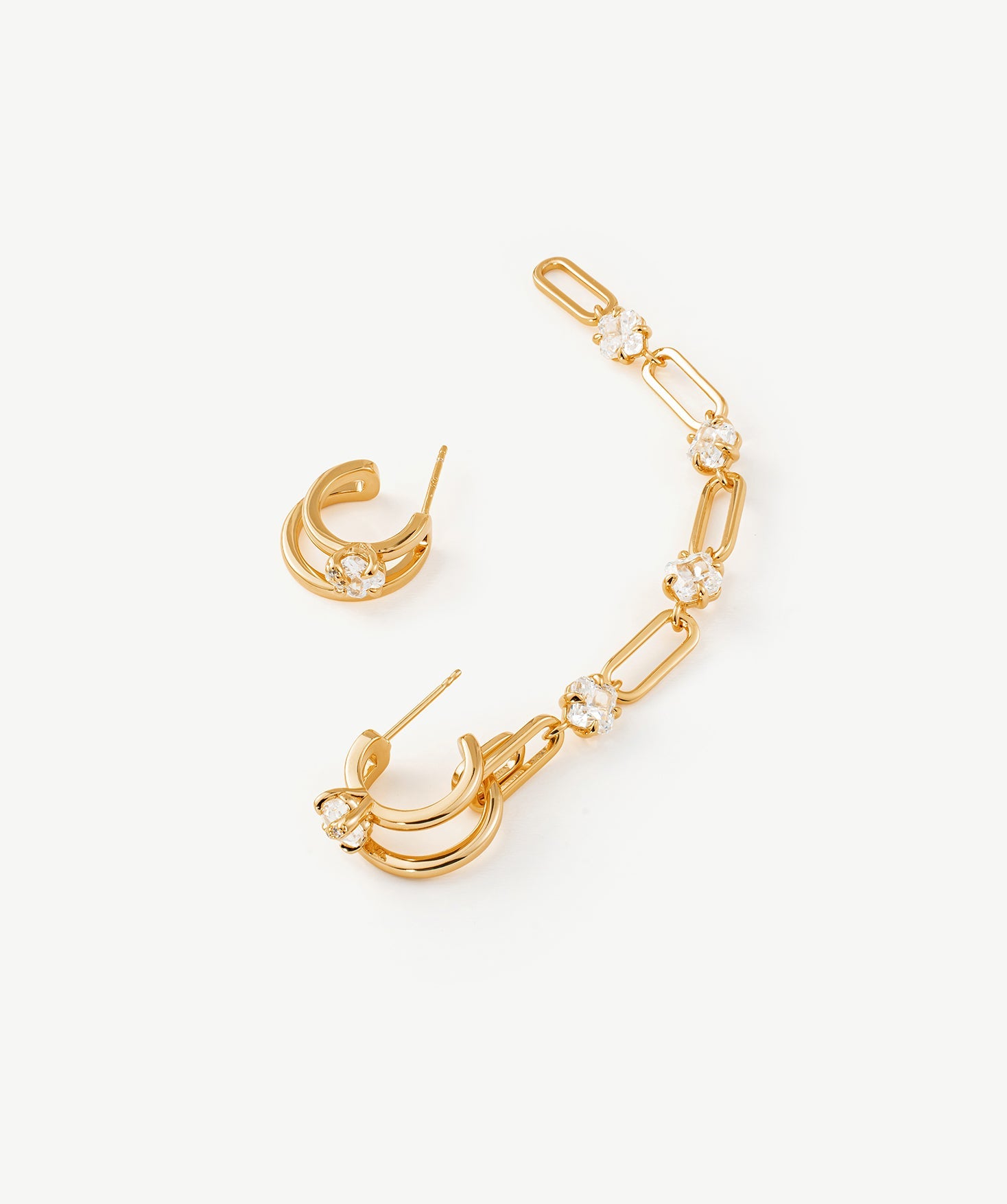 Gold Mismatched Drop Earrings with CZ Stones – Wilda by MaiaMina