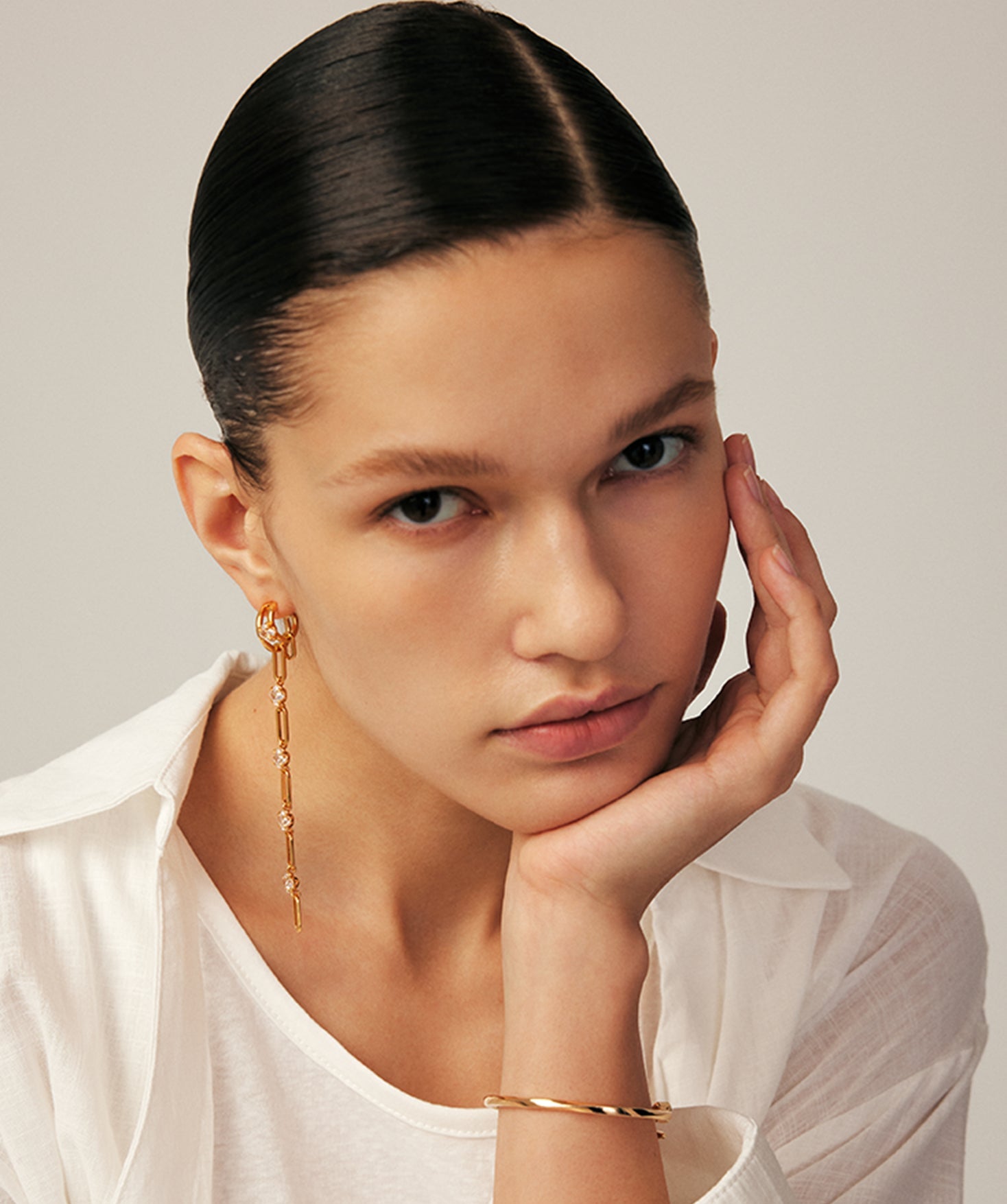 Gold Mismatched Drop Earrings with CZ Stones – Wilda by MaiaMina