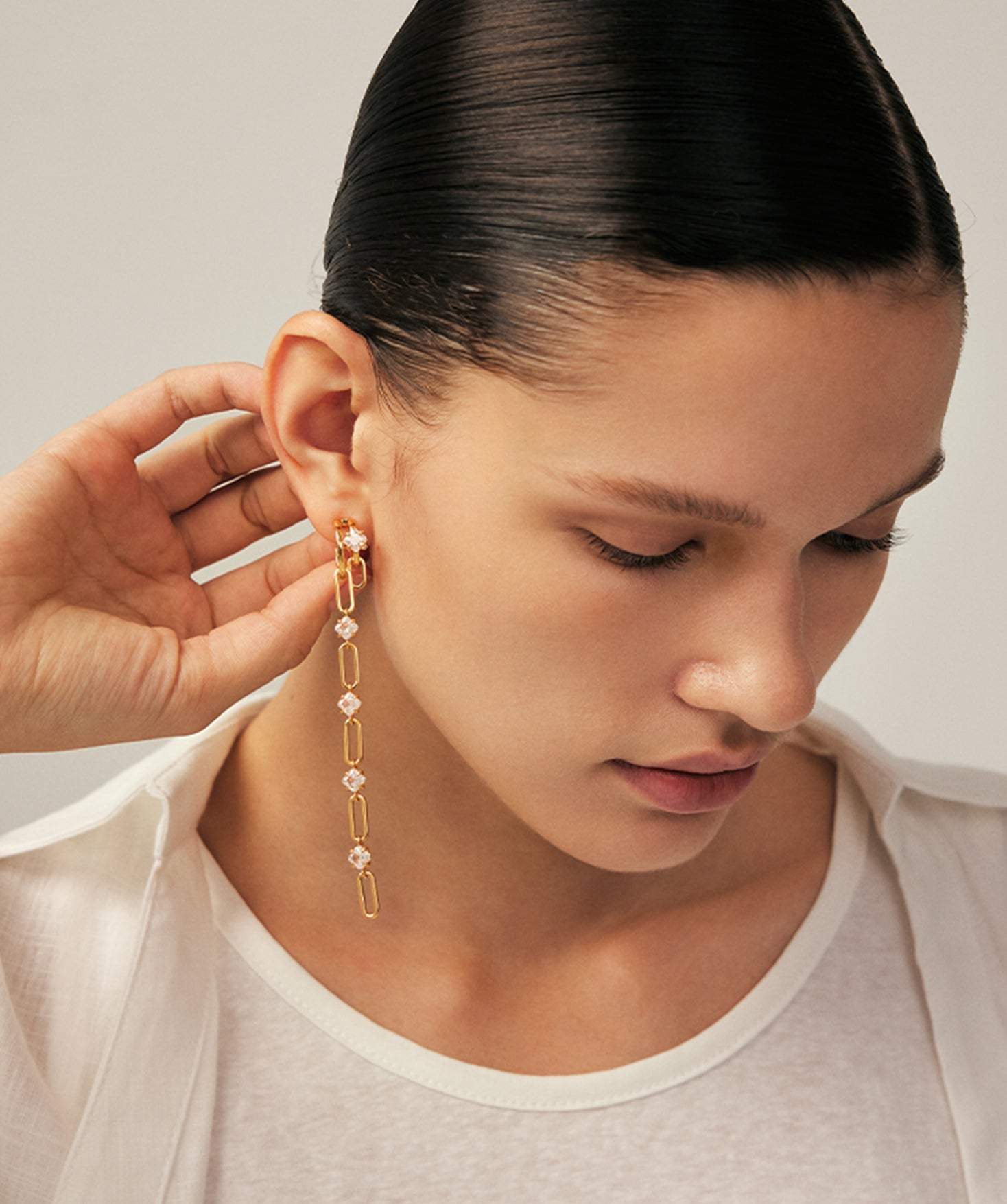 Gold Mismatched Drop Earrings with CZ Stones – Wilda by MaiaMina