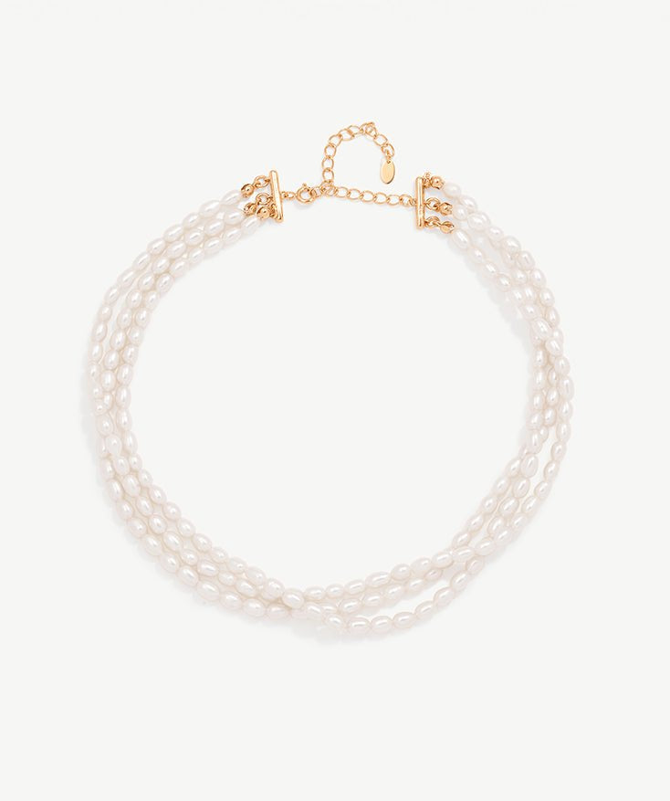 Three-Strand Pearl Beads Necklace, Statement Necklace Pearl Layering Necklace Set with 18K Gold Plated Vermeil | MaiaMina