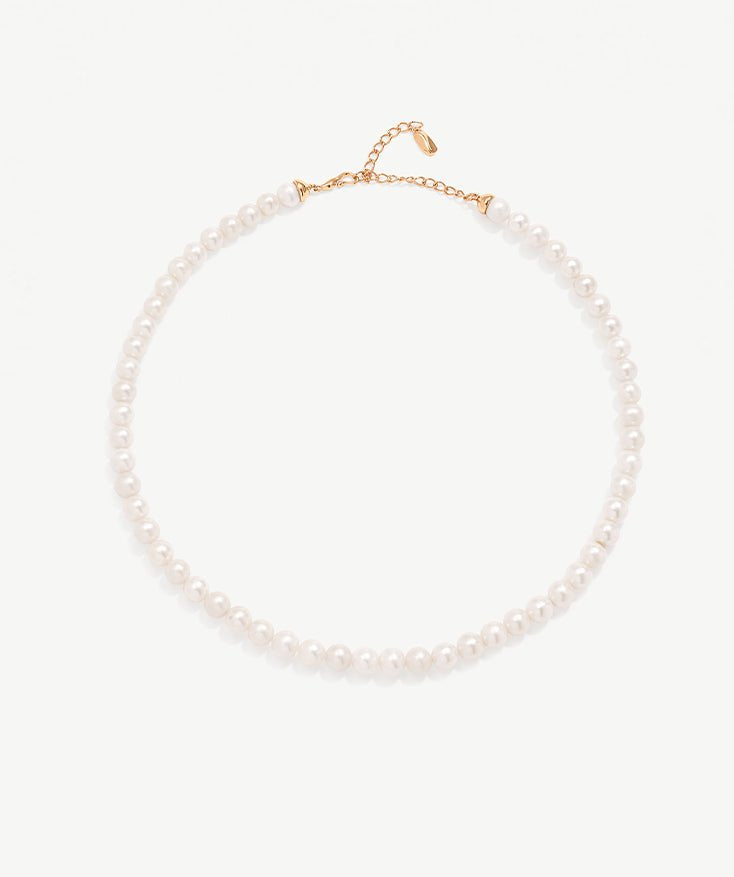Round Pearl Necklace with 18K Gold Plated Sterling Silver, Wedding Pearl Necklace for Brides | MaiaMina