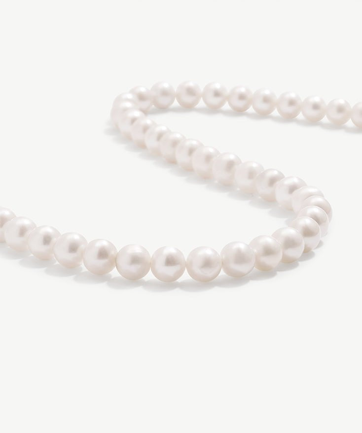 Round Pearl Necklace with 18K Gold Plated Sterling Silver, Wedding Pearl Necklace for Brides | MaiaMina