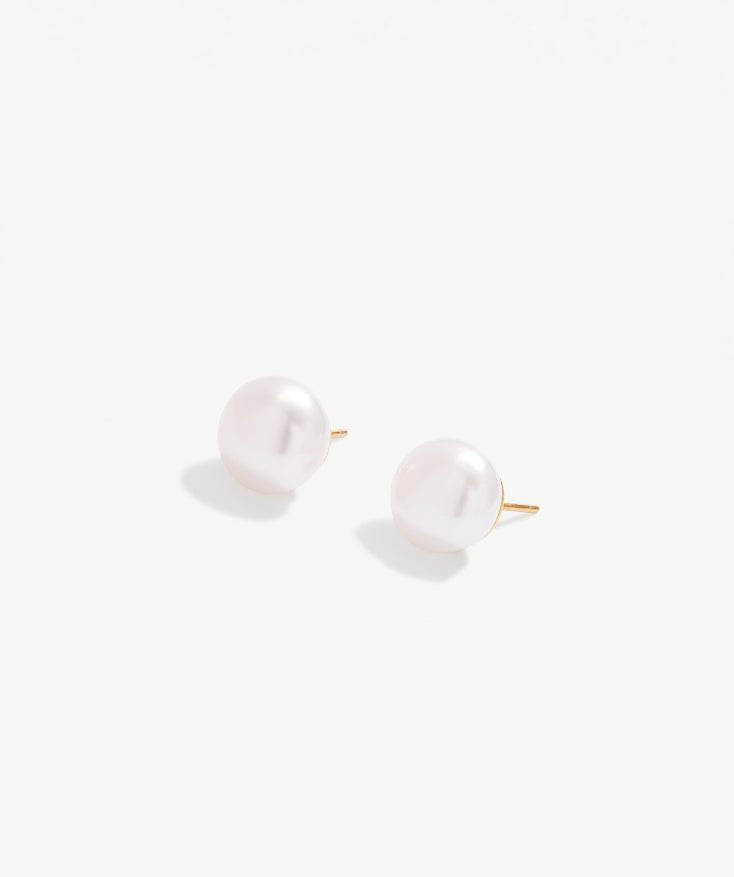 18K Gold Plated Sterling Silver Round White Freshwater Cultured Pearl Stud Earrings for Women | MaiaMina
