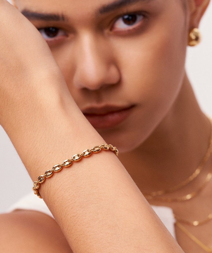 18K Gold Plated Sterling Silver Puff Mariner Bracelet for Women | MaiaMina