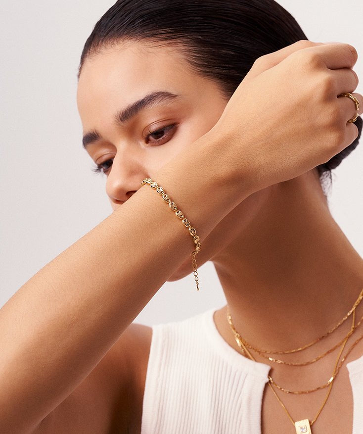18K Gold Plated Sterling Silver Puff Mariner Bracelet for Women | MaiaMina