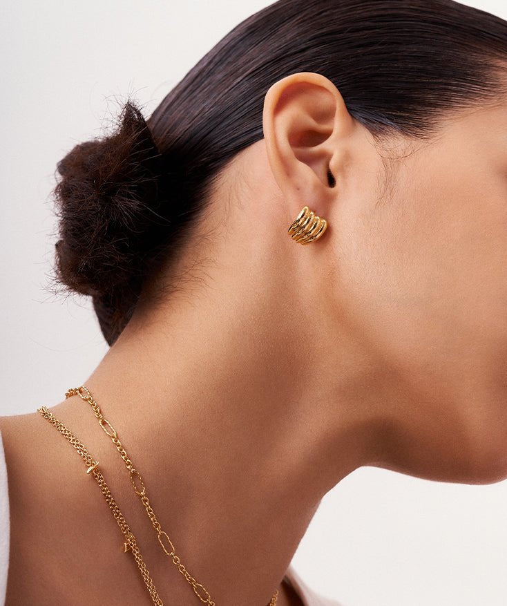 Chunky Gold Ridge Stud Earrings with 18K Gold Plated Sterling, Thick Gold Hoop Earrings | MaiaMina