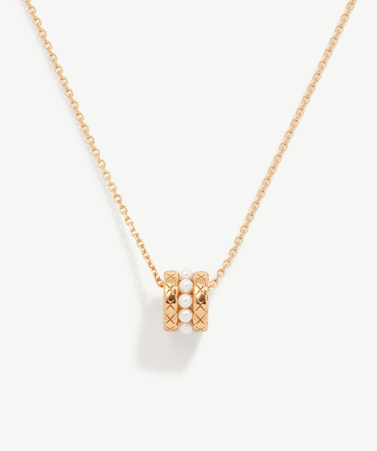 Gold Cylinder Tube Necklace with Pearl Beaded, Rolling Barrel Pendant, 18K Gold Vermeil Elegant Charm Necklace | MaiaMina