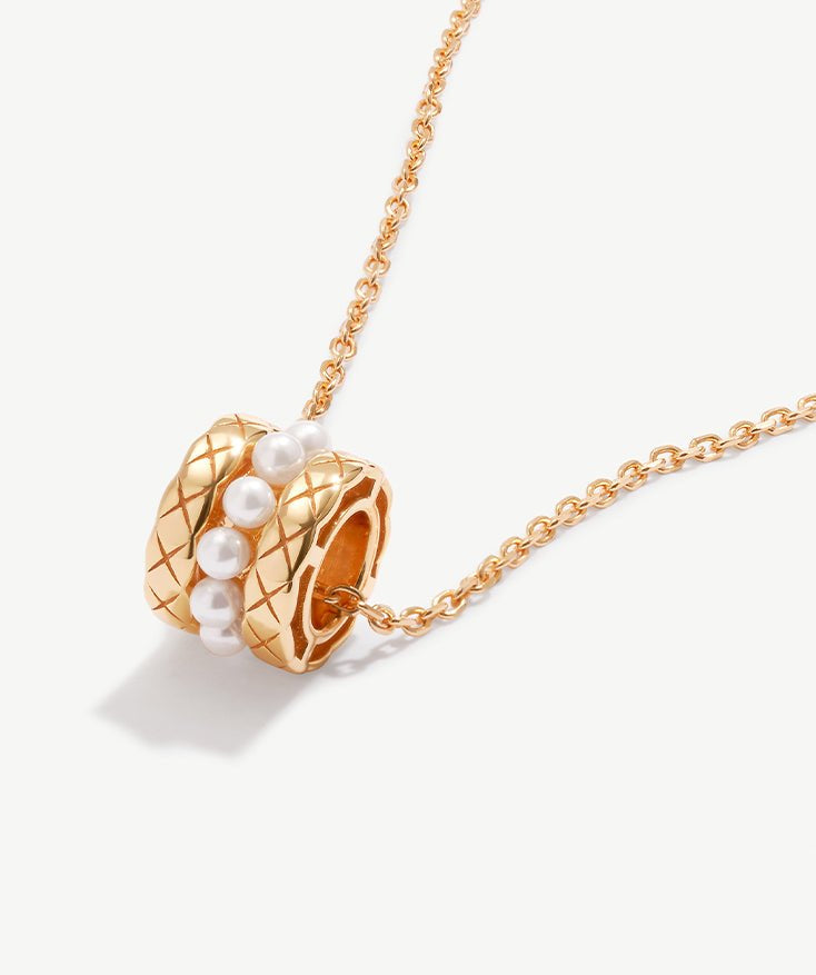 Gold Cylinder Tube Necklace with Pearl Beaded, Rolling Barrel Pendant, 18K Gold Vermeil Elegant Charm Necklace | MaiaMina
