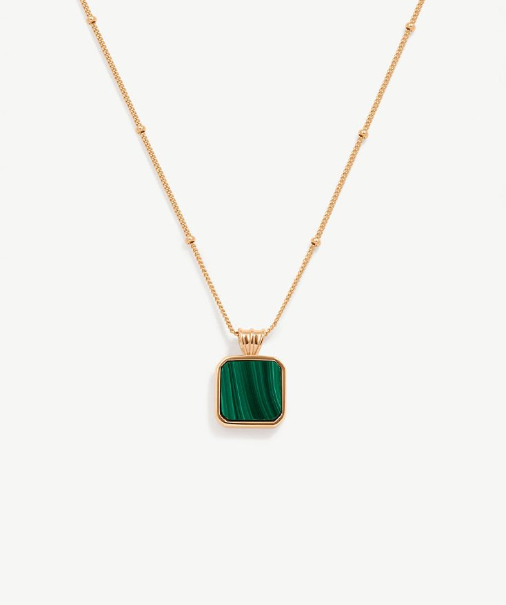 Tiny Dot Square Malachite Pendant Necklace, Dainty 18K Gold Plated Sterling Silver Round Dot Circle Necklace | MaiaMina