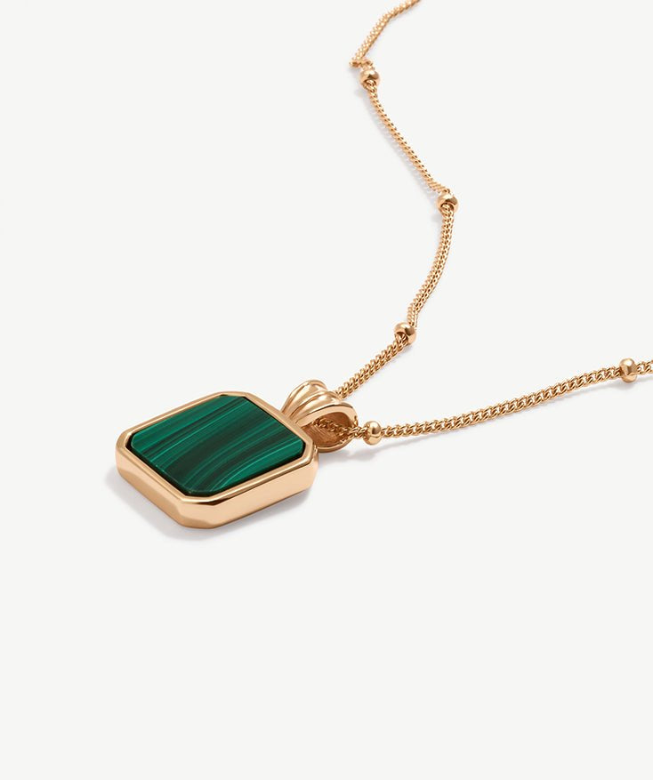 Tiny Dot Square Malachite Pendant Necklace, Dainty 18K Gold Plated Sterling Silver Round Dot Circle Necklace | MaiaMina