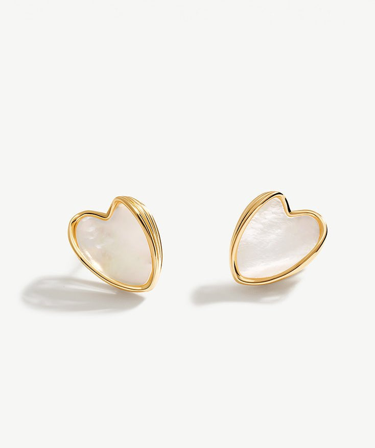 Love Mother of Pearl Heart Stud Earrings | MaiaMina