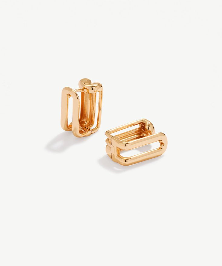 Square Hoop Earrings with 18K Gold Plated, Small Dainty Geometric Rectangle Minimalist Huggies Earrings for Women | MaiaMina