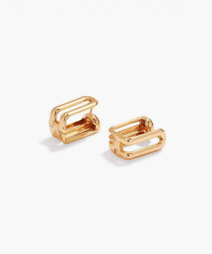 Square Hoop Earrings with 18K Gold Plated, Small Dainty Geometric Rectangle Minimalist Huggies Earrings for Women | MaiaMina