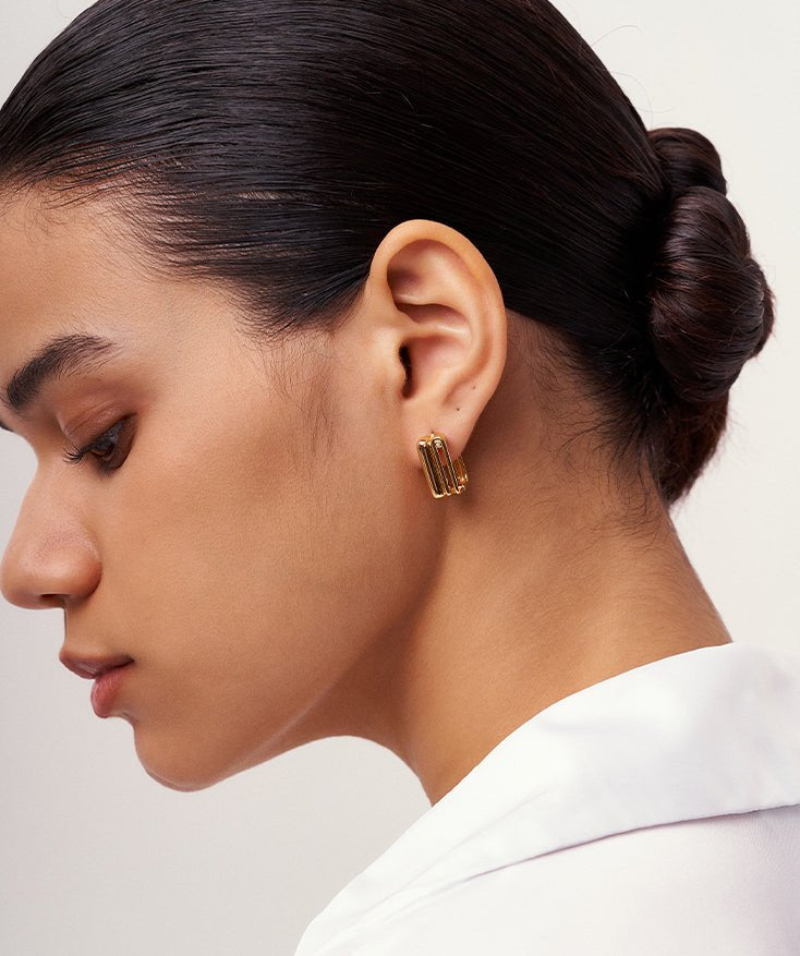Square Hoop Earrings with 18K Gold Plated, Small Dainty Geometric Rectangle Minimalist Huggies Earrings for Women | MaiaMina