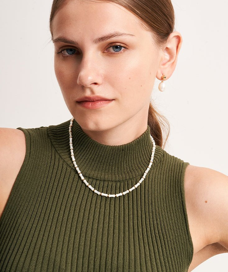 White Puka Shell Necklace, Gemstone Beaded Necklace for Women with 18K Gold Plated on Sterling Silver | MaiaMina