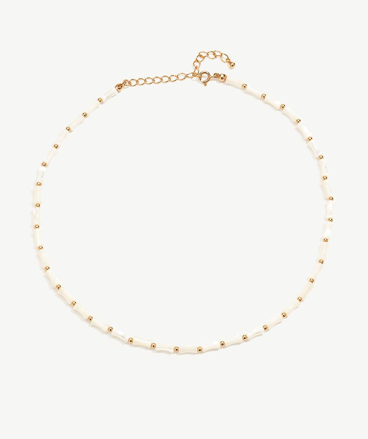 White Puka Shell Necklace, Gemstone Beaded Necklace for Women with 18K Gold Plated on Sterling Silver | MaiaMina