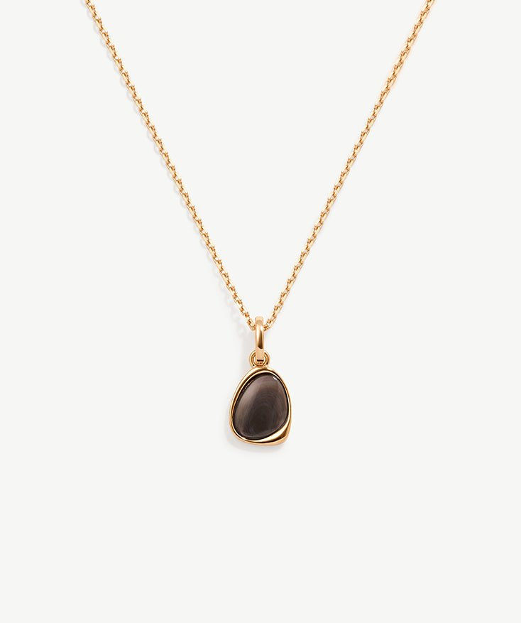 18K Gold Plated Black Mother of Pearl Shell Pendant Necklace, Sterling Silver Oval Pendant Necklace | MaiaMina