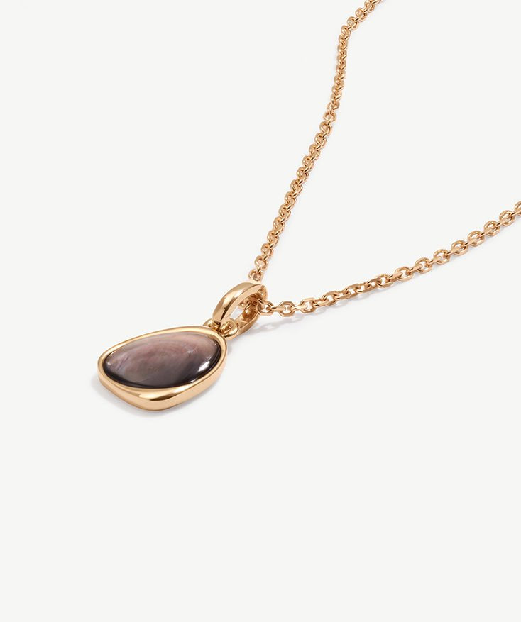 18K Gold Plated Black Mother of Pearl Shell Pendant Necklace, Sterling Silver Oval Pendant Necklace | MaiaMina