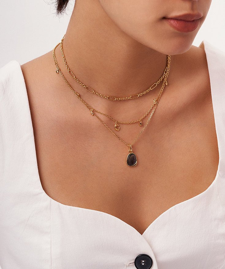 18K Gold Plated Black Mother of Pearl Shell Pendant Necklace, Sterling Silver Oval Pendant Necklace | MaiaMina