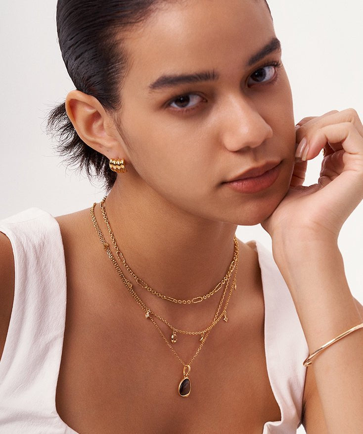 18K Gold Plated Black Mother of Pearl Shell Pendant Necklace, Sterling Silver Oval Pendant Necklace | MaiaMina