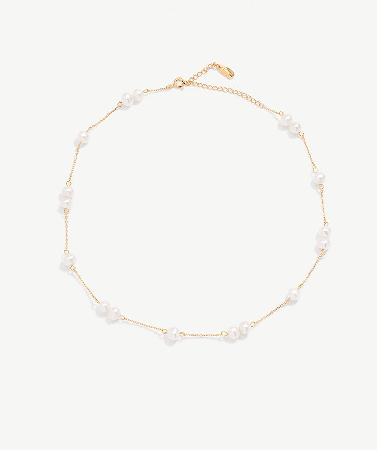 Paperclip & Pearl Chain Necklace for Women, Pearl Necklace with 18K Gold Plated Vermeil on Sterling Silver | MaiaMina