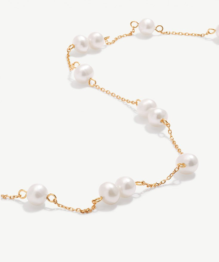 Paperclip & Pearl Chain Necklace for Women, Pearl Necklace with 18K Gold Plated Vermeil on Sterling Silver | MaiaMina