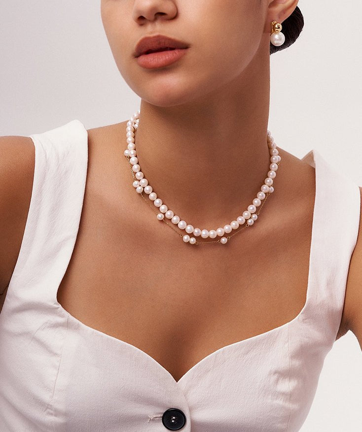 Paperclip & Pearl Chain Necklace for Women, Pearl Necklace with 18K Gold Plated Vermeil on Sterling Silver | MaiaMina