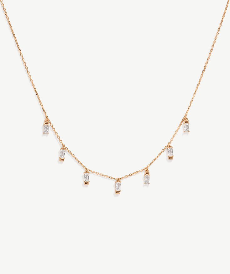 18K Gold Dainty Charm Choker Necklace, Sterling Silver Dangle Necklace with Cubic Zirconia Stones | MaiaMina