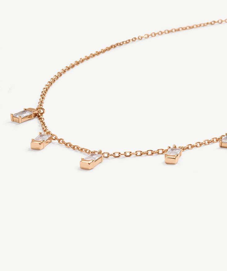 18K Gold Dainty Charm Choker Necklace, Sterling Silver Dangle Necklace with Cubic Zirconia Stones | MaiaMina