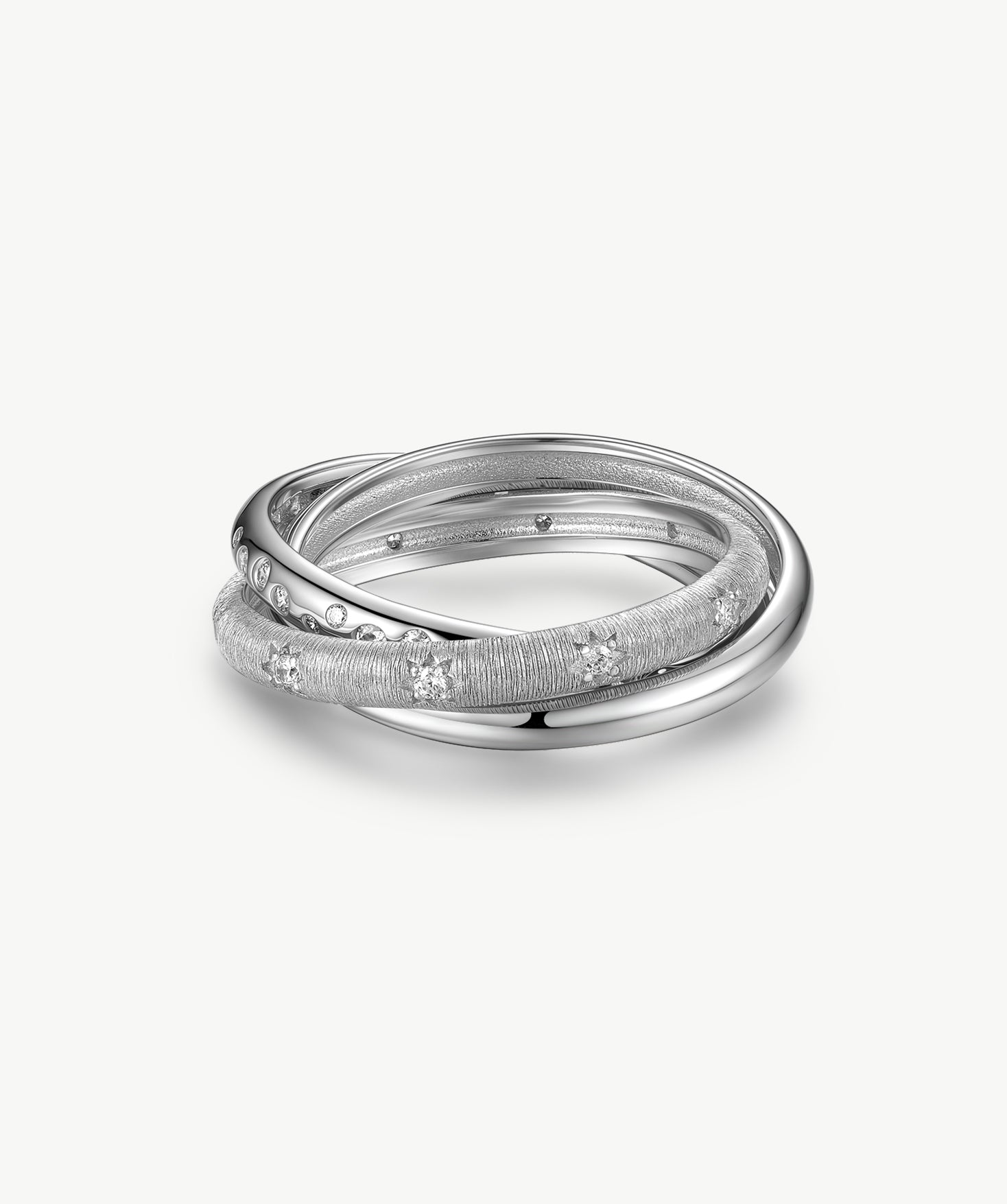 MaiaMina Rhodium Plated Sterling Silver Triple Band Zirconia Ring Cetus Collection