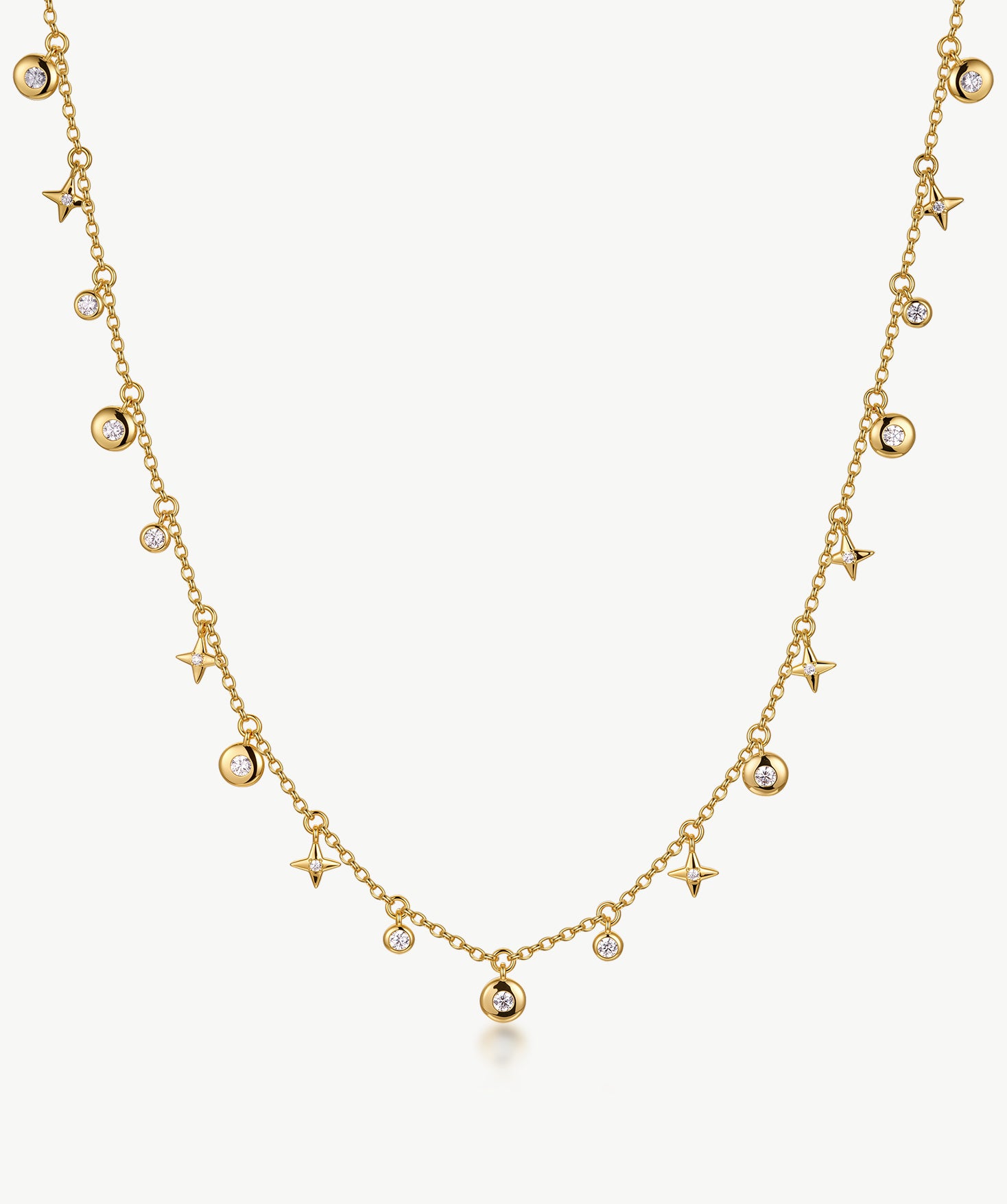 Lariat Necklace with Star & Moon Charm, Dainty 18K Gold Plated Sterling Silver  Y Drop Necklace | MaiaMina