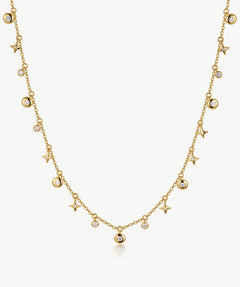 Lariat Necklace with Star & Moon Charm, Dainty 18K Gold Plated Sterling Silver  Y Drop Necklace | MaiaMina