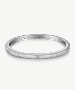 MaiaMina Rhodium Plated Textured Bangle Bracelet with Starburst Details Cetus Collection