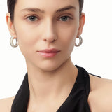 MaiaMina Rhodium Plated Starburst Hoop Earrings with Zircon Accents Cetus Collection